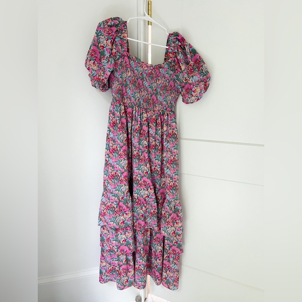 English Factory Pink Puff sleeve maxi dress. XS